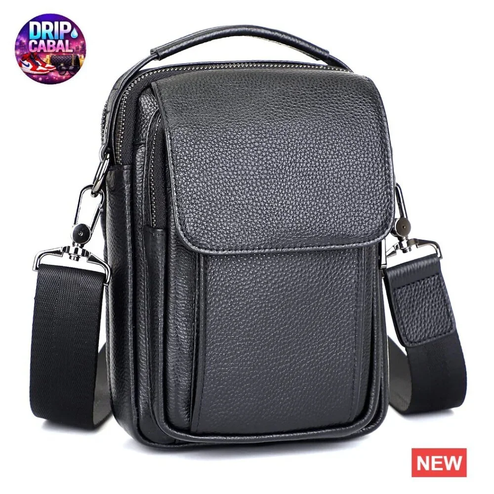 Leather Small Messenger Bag Crossbody Sling Travel Daypack Magnetic Buckle